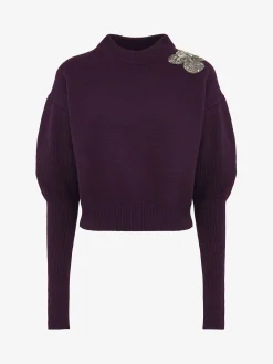 Flash Sale Alexander McQueen Women's Crystal Orchid Embroidery Jumper in Night Shade/Crystal