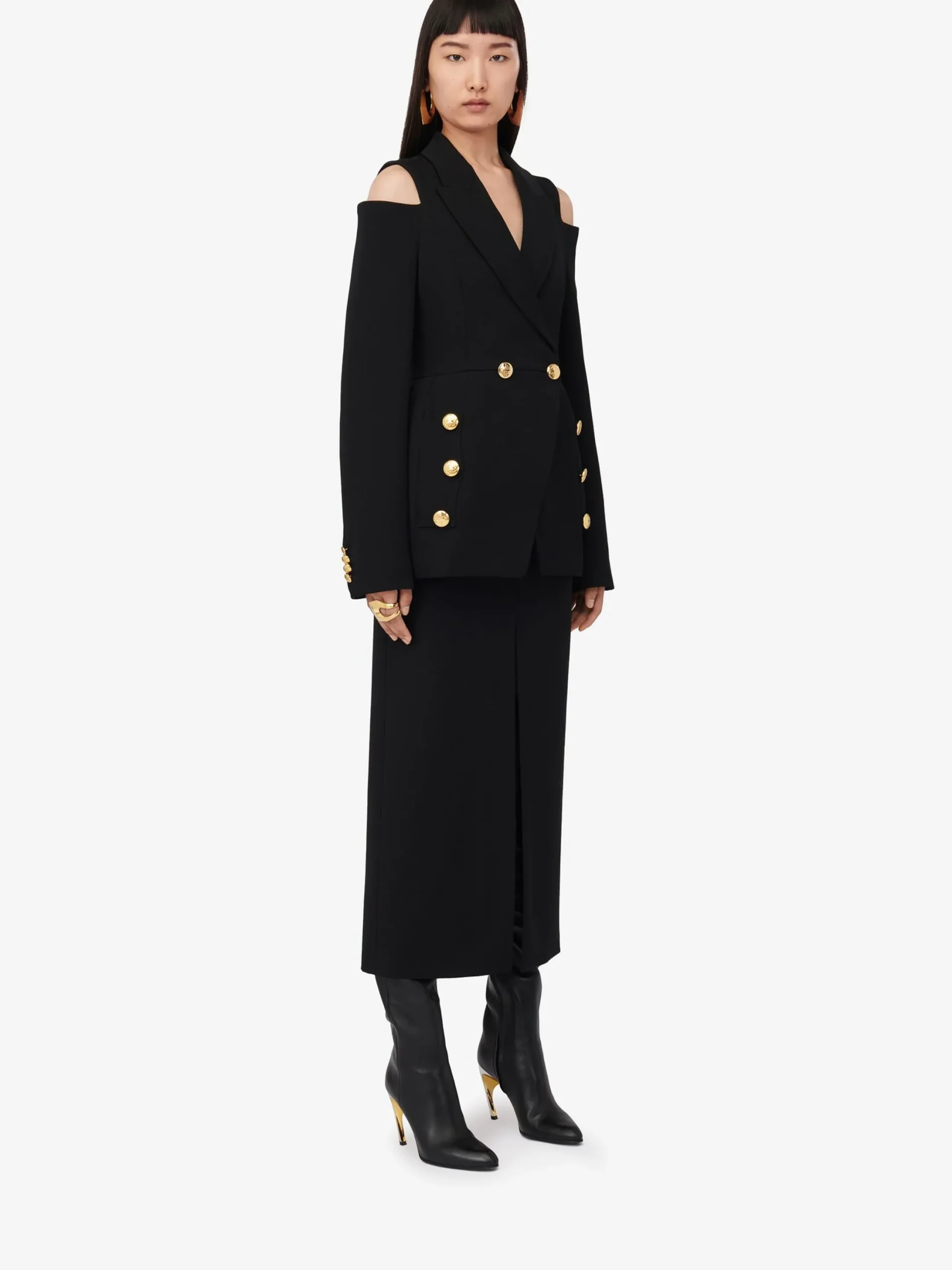 Clearance Alexander McQueen Women's Cut-out Double-breasted Military Jacket in Black