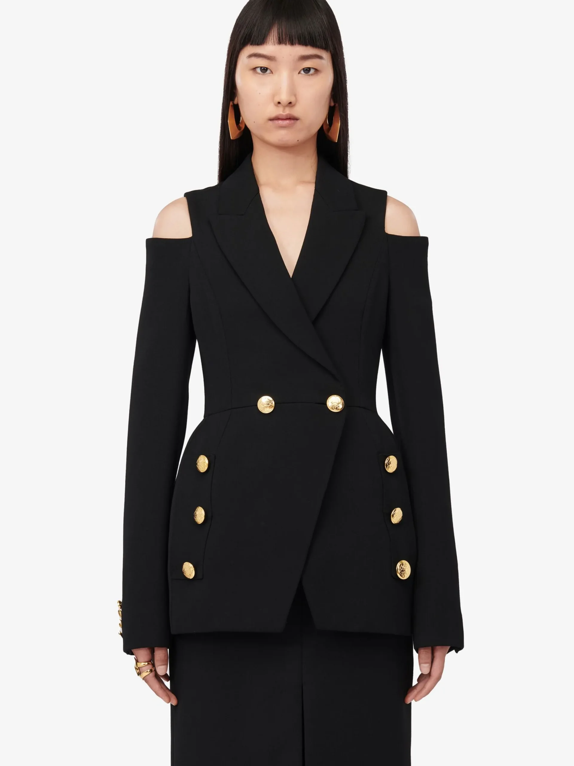 Clearance Alexander McQueen Women's Cut-out Double-breasted Military Jacket in Black