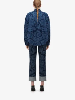 New Alexander McQueen Women's Damask Boyfriend Jeans in Denim