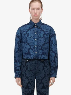 New Alexander McQueen Women's Damask Boyfriend Jeans in Denim