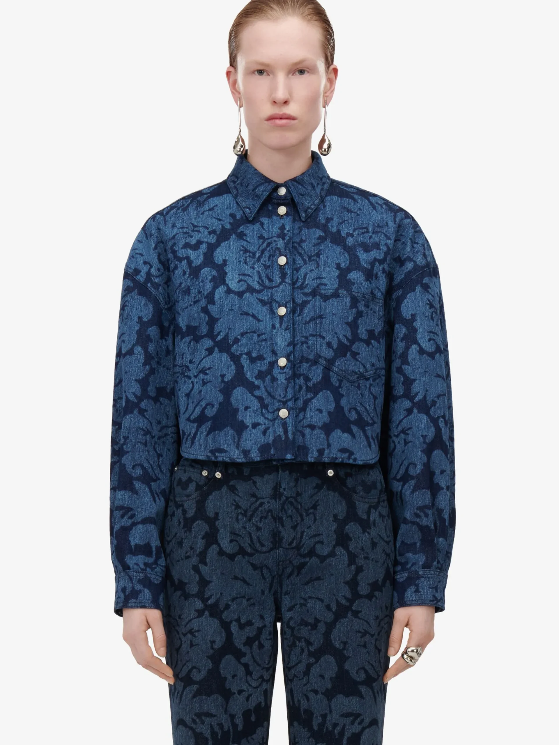 New Alexander McQueen Women's Damask Boyfriend Jeans in Denim