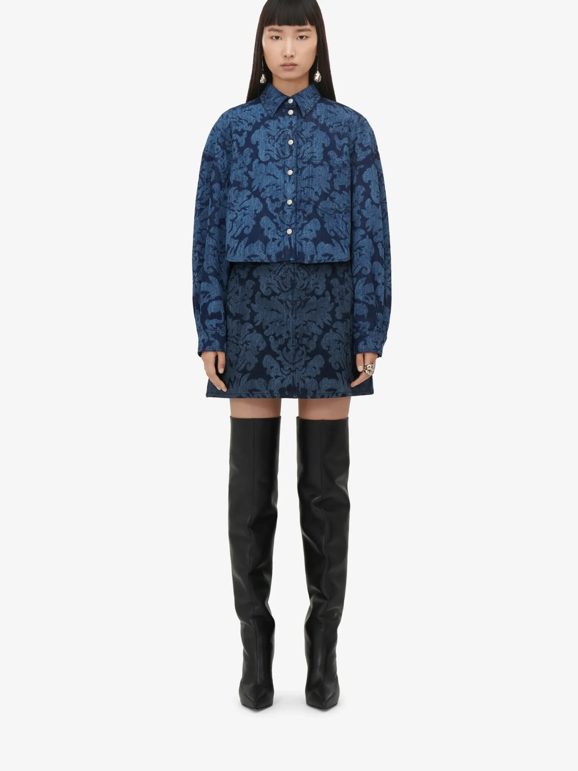New Alexander McQueen Women's Damask Mini Skirt in Denim