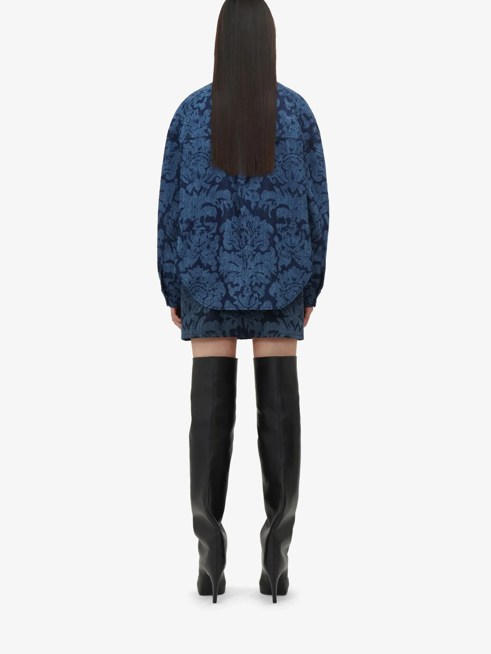 New Alexander McQueen Women's Damask Mini Skirt in Denim