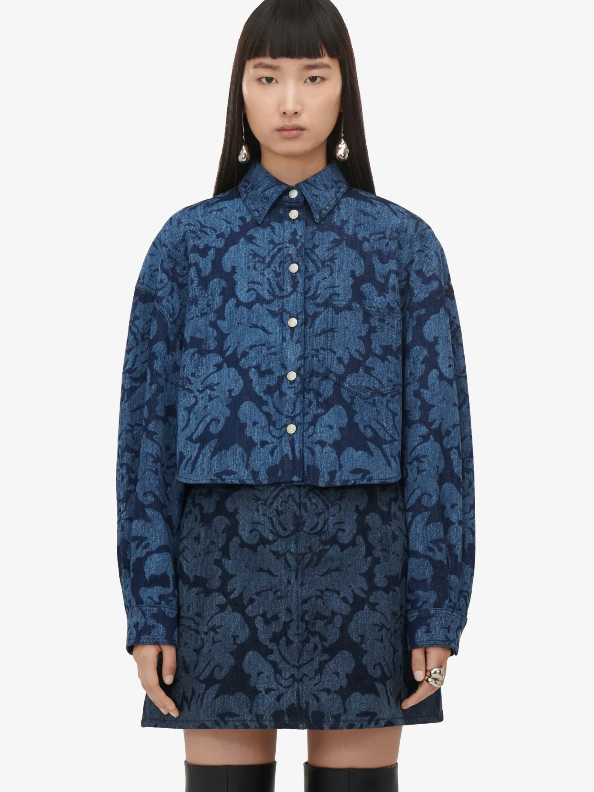 New Alexander McQueen Women's Damask Mini Skirt in Denim