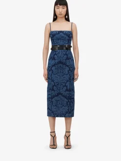 Fashion Alexander McQueen Women's Damask Pencil Dress in Denim