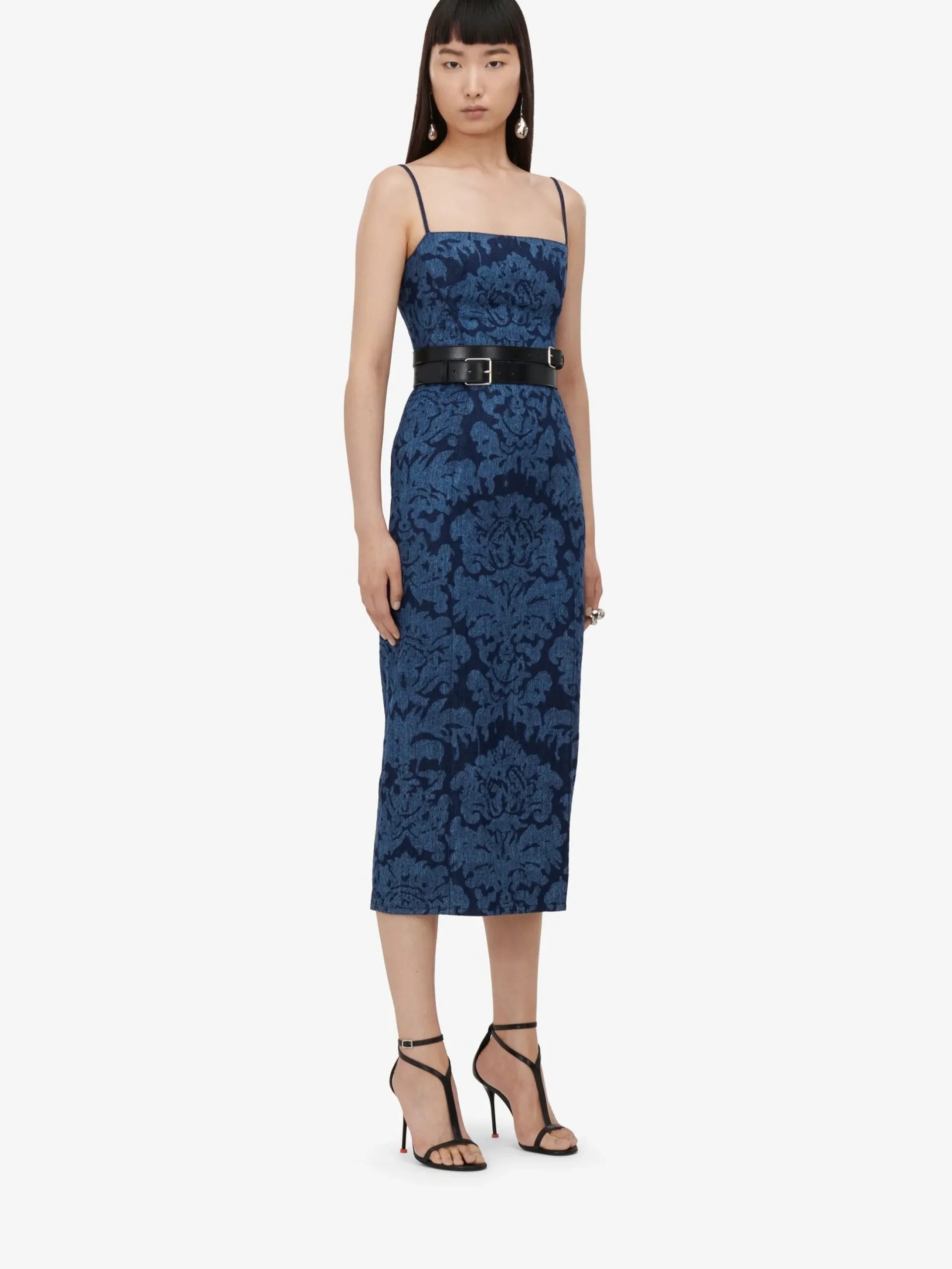 Fashion Alexander McQueen Women's Damask Pencil Dress in Denim