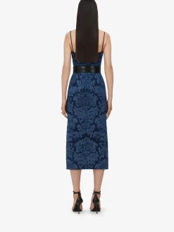 Fashion Alexander McQueen Women's Damask Pencil Dress in Denim