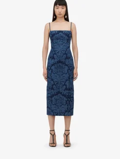 Fashion Alexander McQueen Women's Damask Pencil Dress in Denim