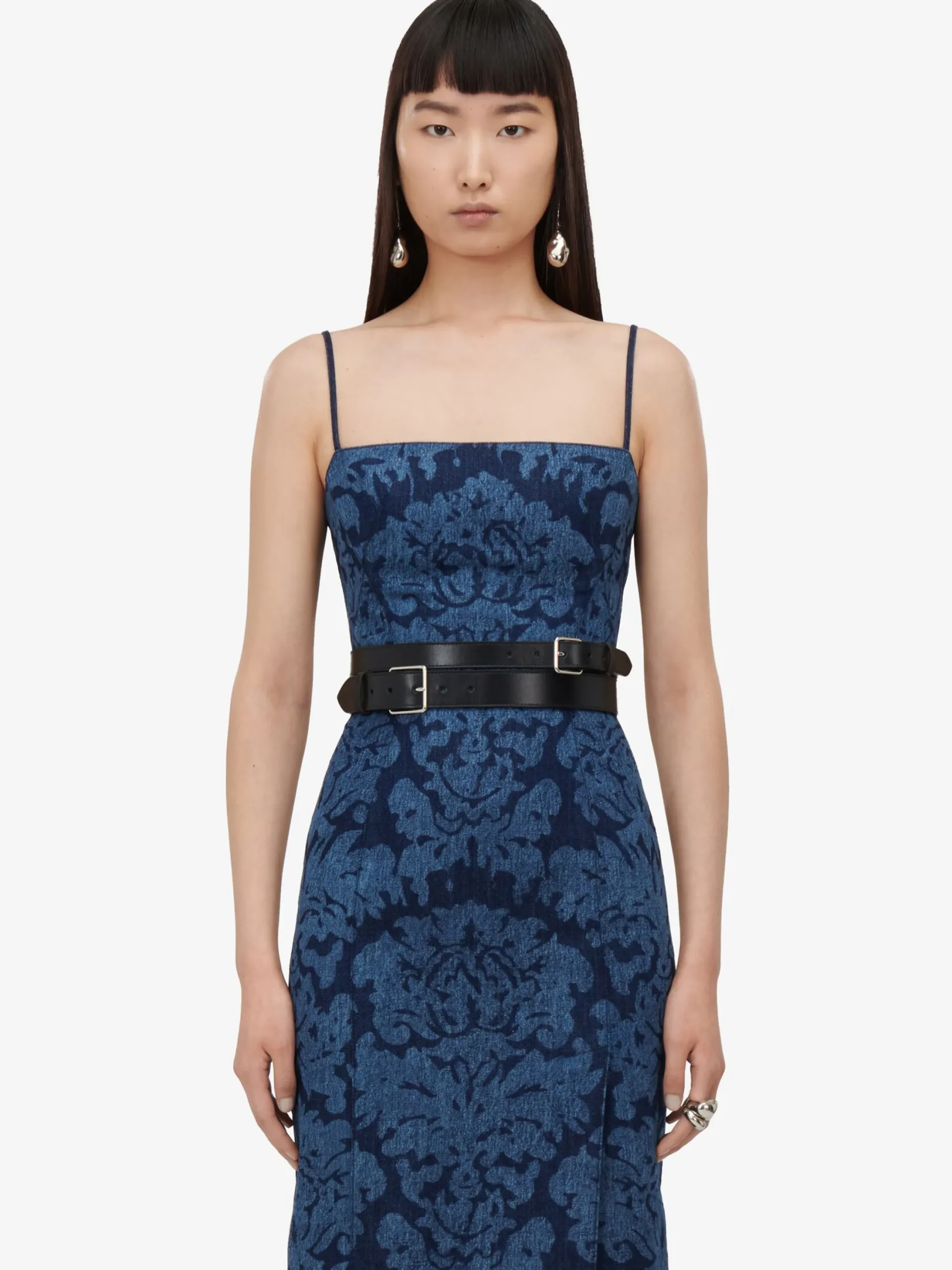 Fashion Alexander McQueen Women's Damask Pencil Dress in Denim