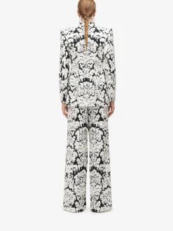 Discount Alexander McQueen Women's Damask Double Pleat Wide Leg Trousers in Black/Ivory