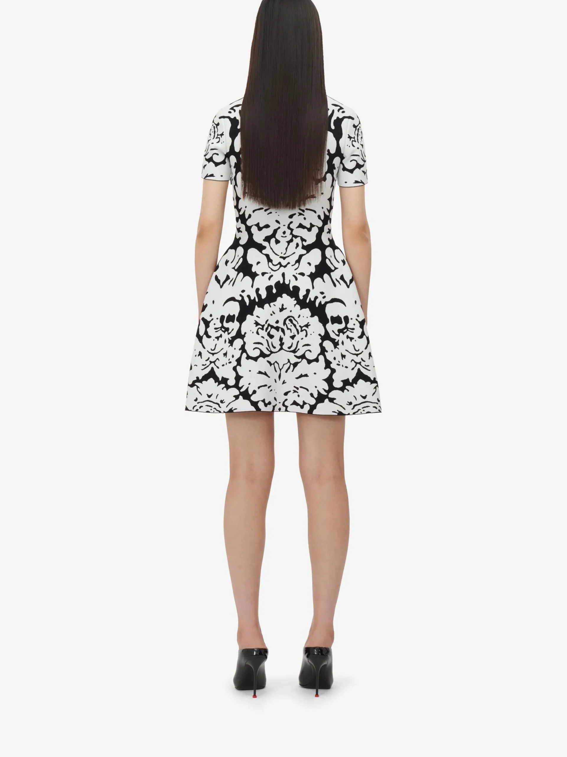 Shop Alexander McQueen Women's Damask Jacquard Mini Dress in Black/White