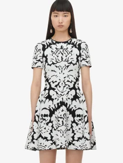 Shop Alexander McQueen Women's Damask Jacquard Mini Dress in Black/White