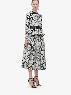 Fashion Alexander McQueen Women's Damask Jacquard Peplum Cardigan in Black/White