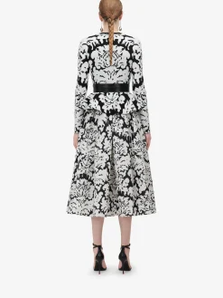 Fashion Alexander McQueen Women's Damask Jacquard Peplum Cardigan in Black/White