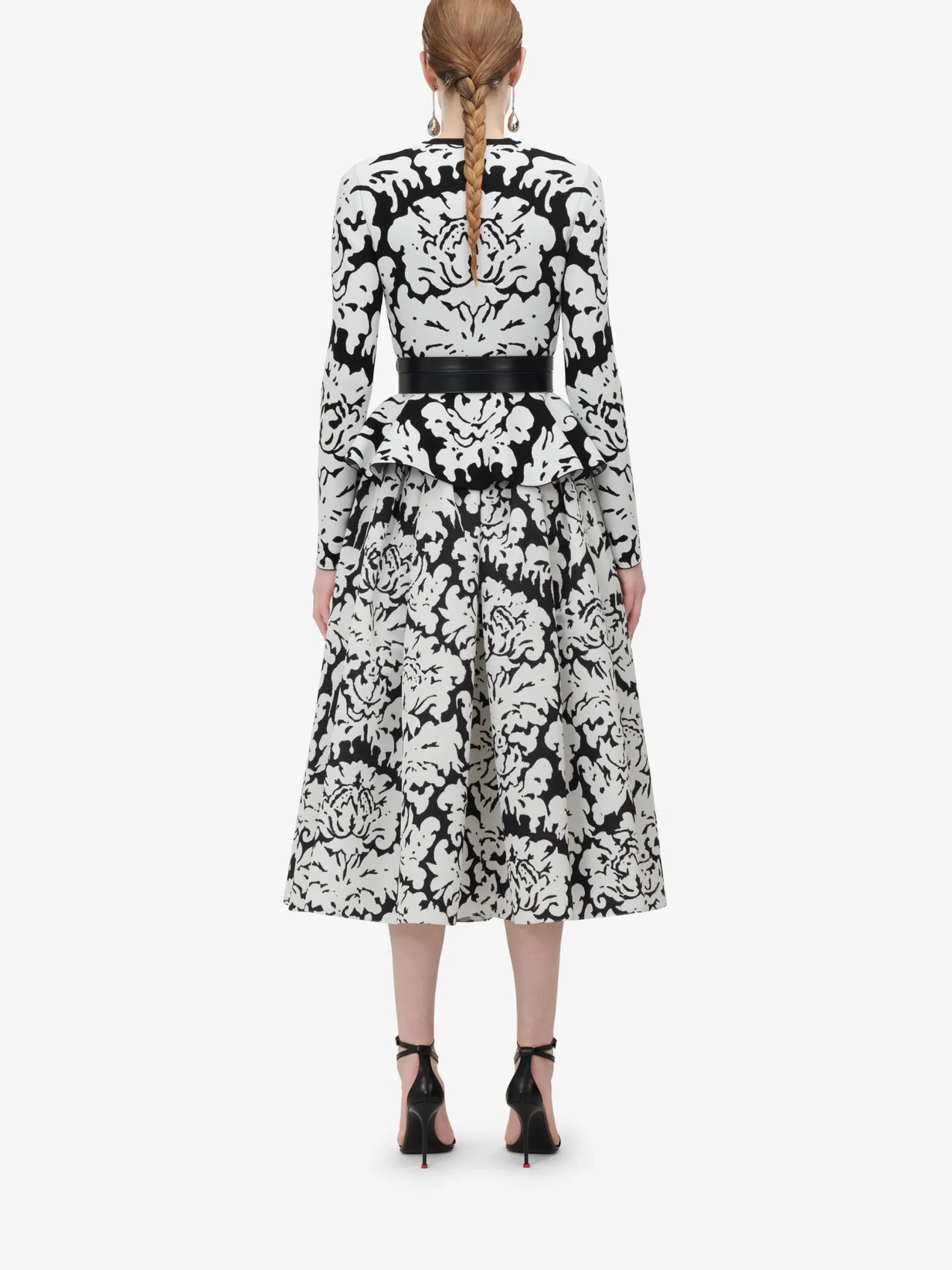 Fashion Alexander McQueen Women's Damask Jacquard Peplum Cardigan in Black/White