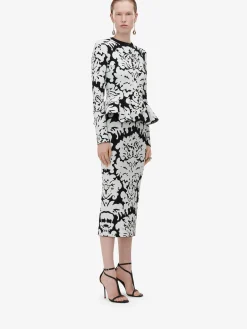 Best Sale Alexander McQueen Women's Damask Jacquard Pencil Skirt in Black/White