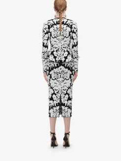 Best Sale Alexander McQueen Women's Damask Jacquard Pencil Skirt in Black/White