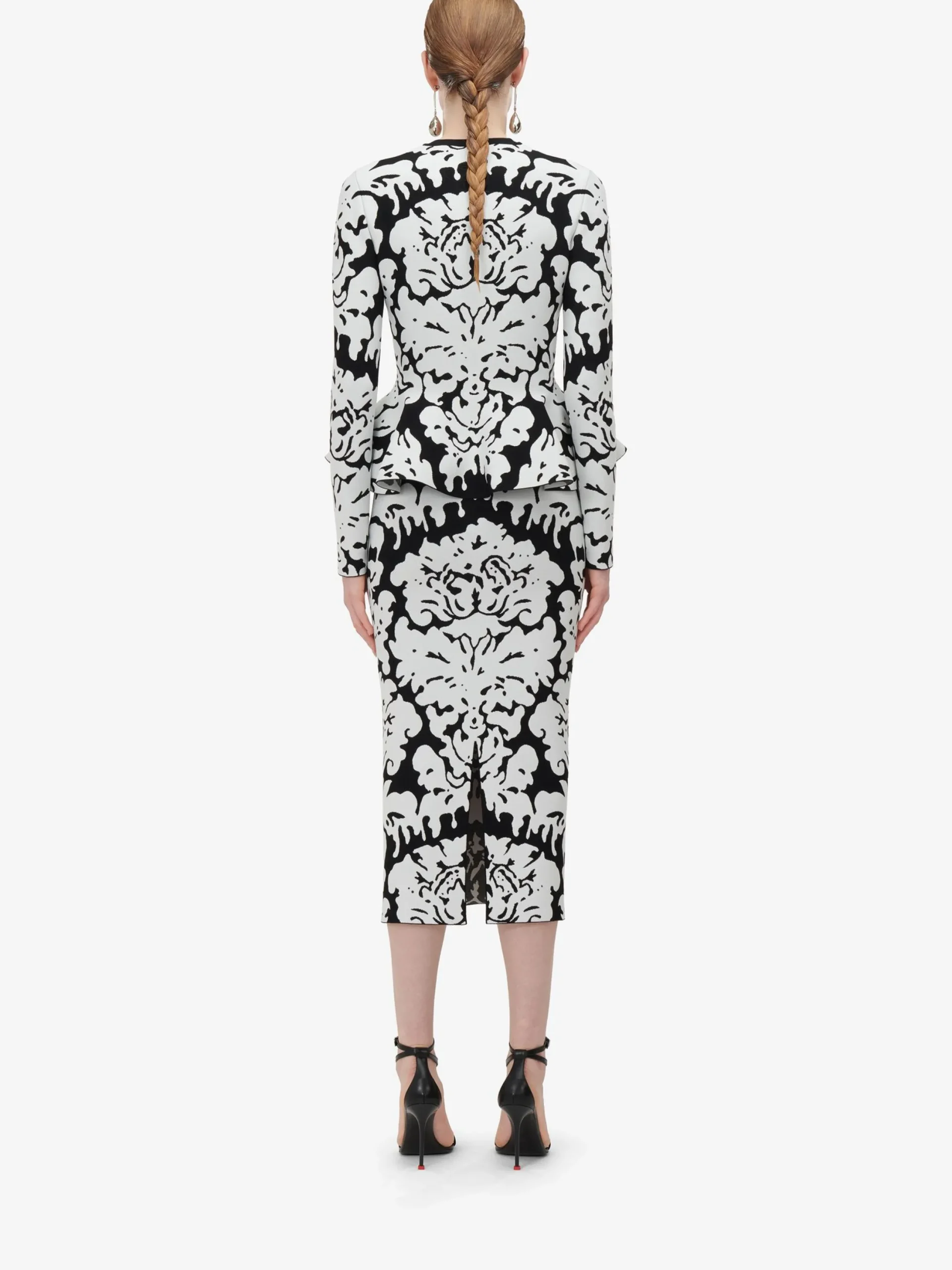 Best Sale Alexander McQueen Women's Damask Jacquard Pencil Skirt in Black/White