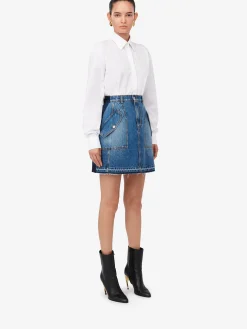 Best Alexander McQueen Women's Denim Mini Skirt in Washed Blue