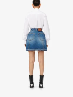 Best Alexander McQueen Women's Denim Mini Skirt in Washed Blue