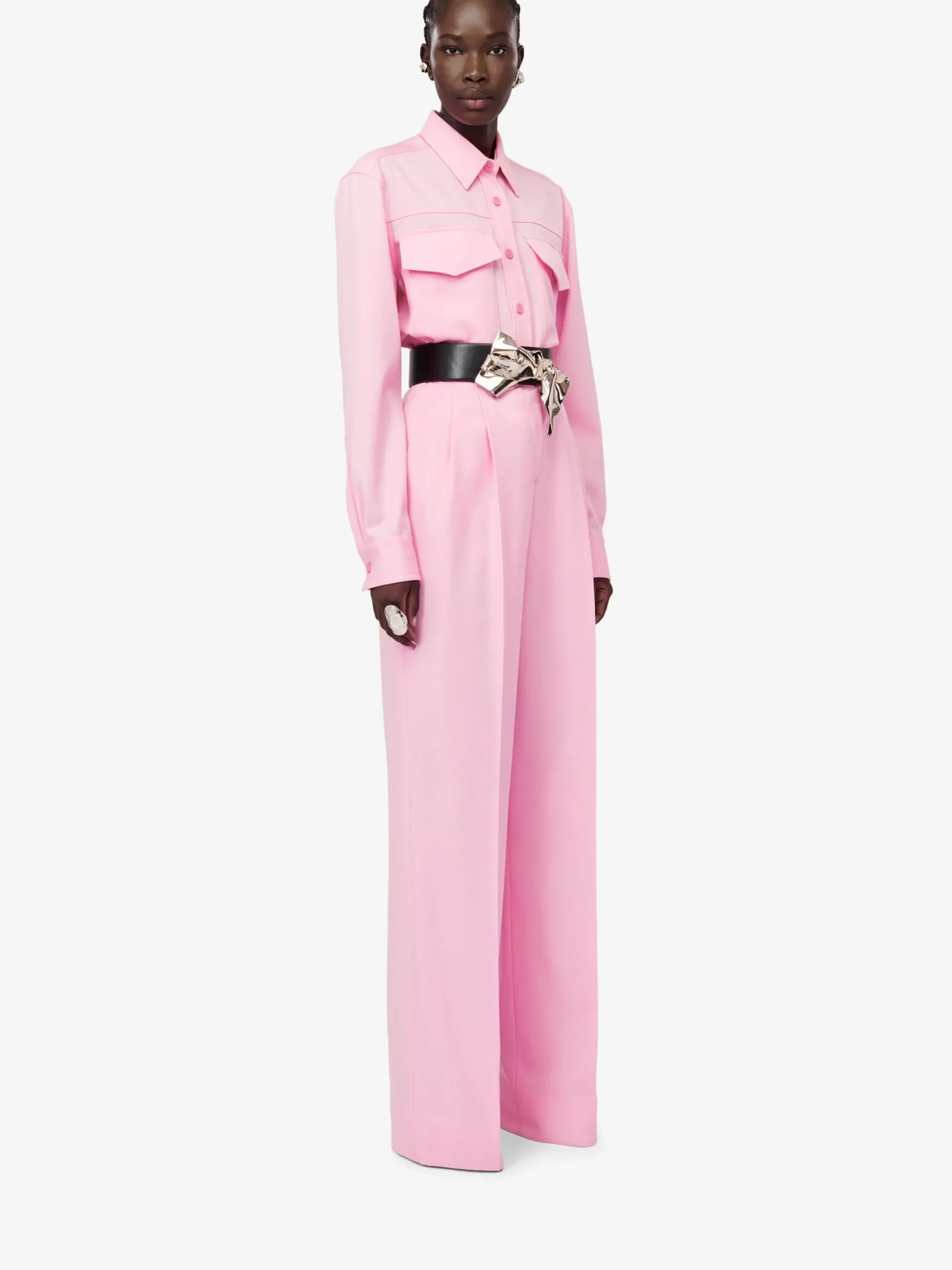 Discount Alexander McQueen Women's Double Pleat Wide Leg Trousers in Pale Pink