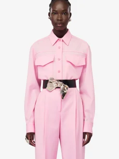 Discount Alexander McQueen Women's Double Pleat Wide Leg Trousers in Pale Pink