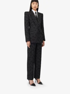 Cheap Alexander McQueen Women's Double Pleat Wide Leg Trousers in Black/Ivory