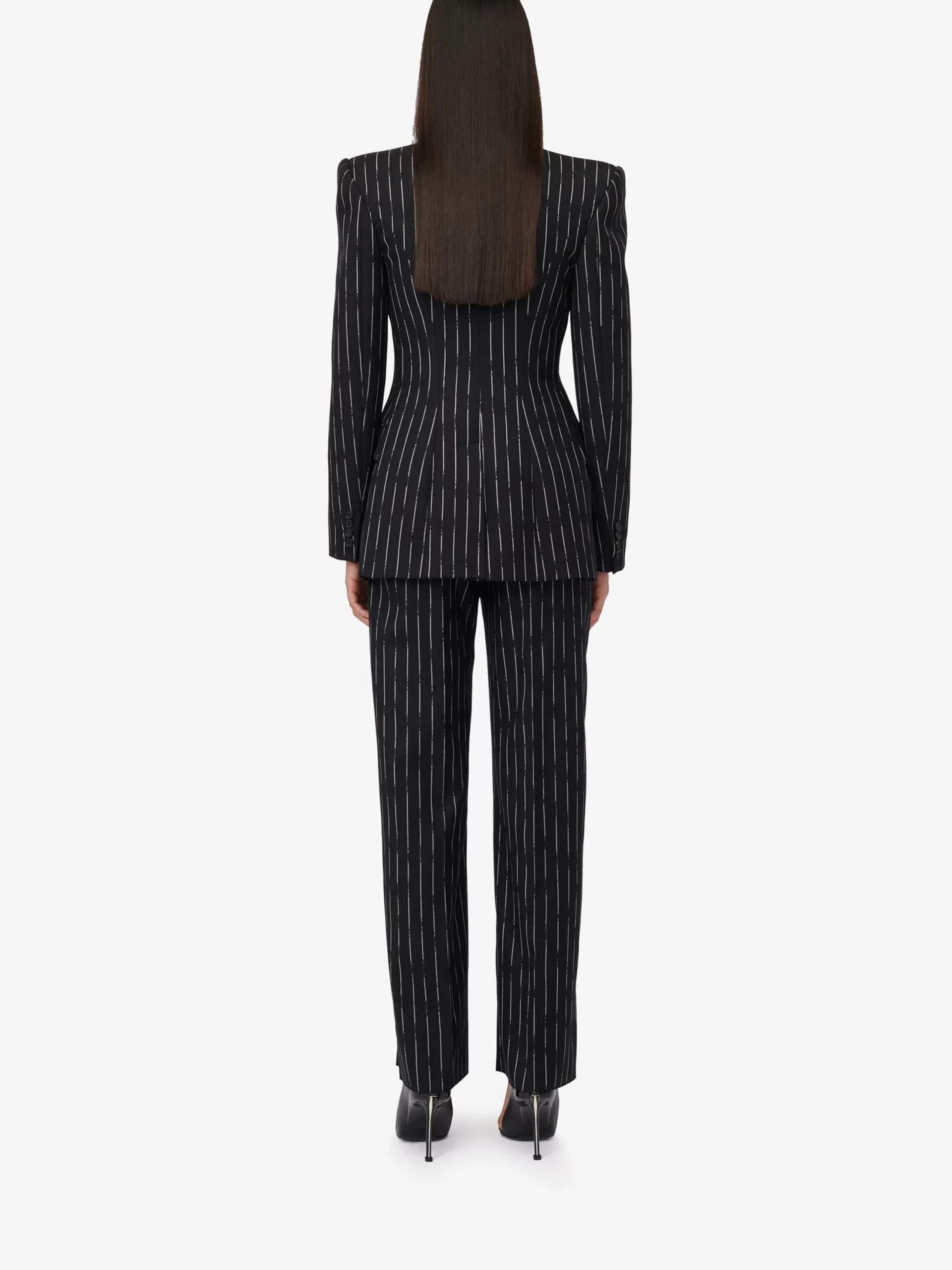 Cheap Alexander McQueen Women's Double Pleat Wide Leg Trousers in Black/Ivory