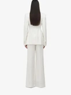 Shop Alexander McQueen Women's Double Pleat Wide Leg Trousers in Ivory
