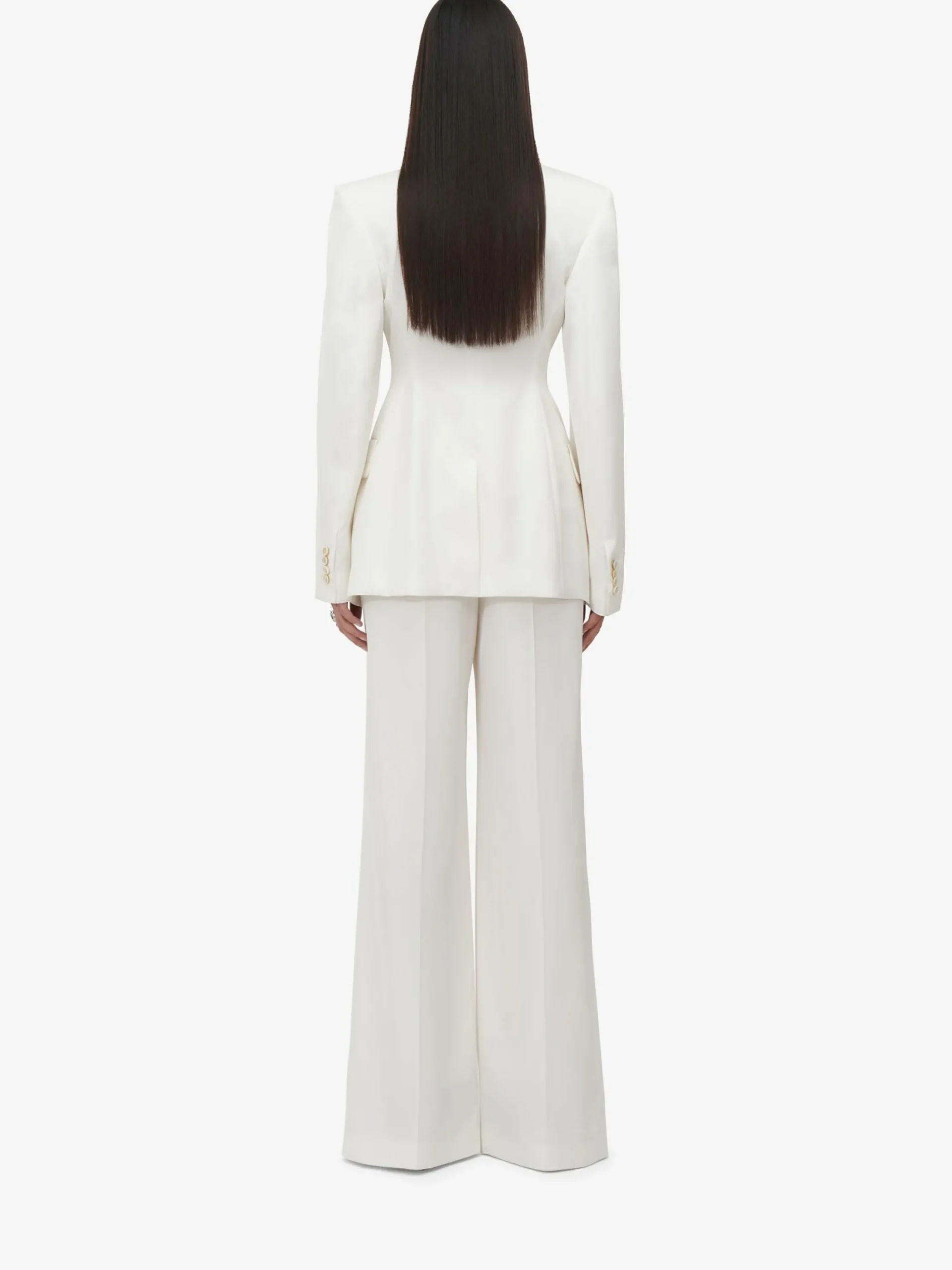 Shop Alexander McQueen Women's Double Pleat Wide Leg Trousers in Ivory