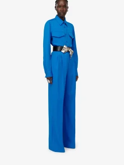 Flash Sale Alexander McQueen Women's Double Pleat Wide Leg Trousers in Lapis Blue