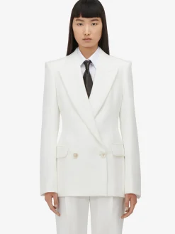 Shop Alexander McQueen Women's Double-breasted Jacket in Optic White