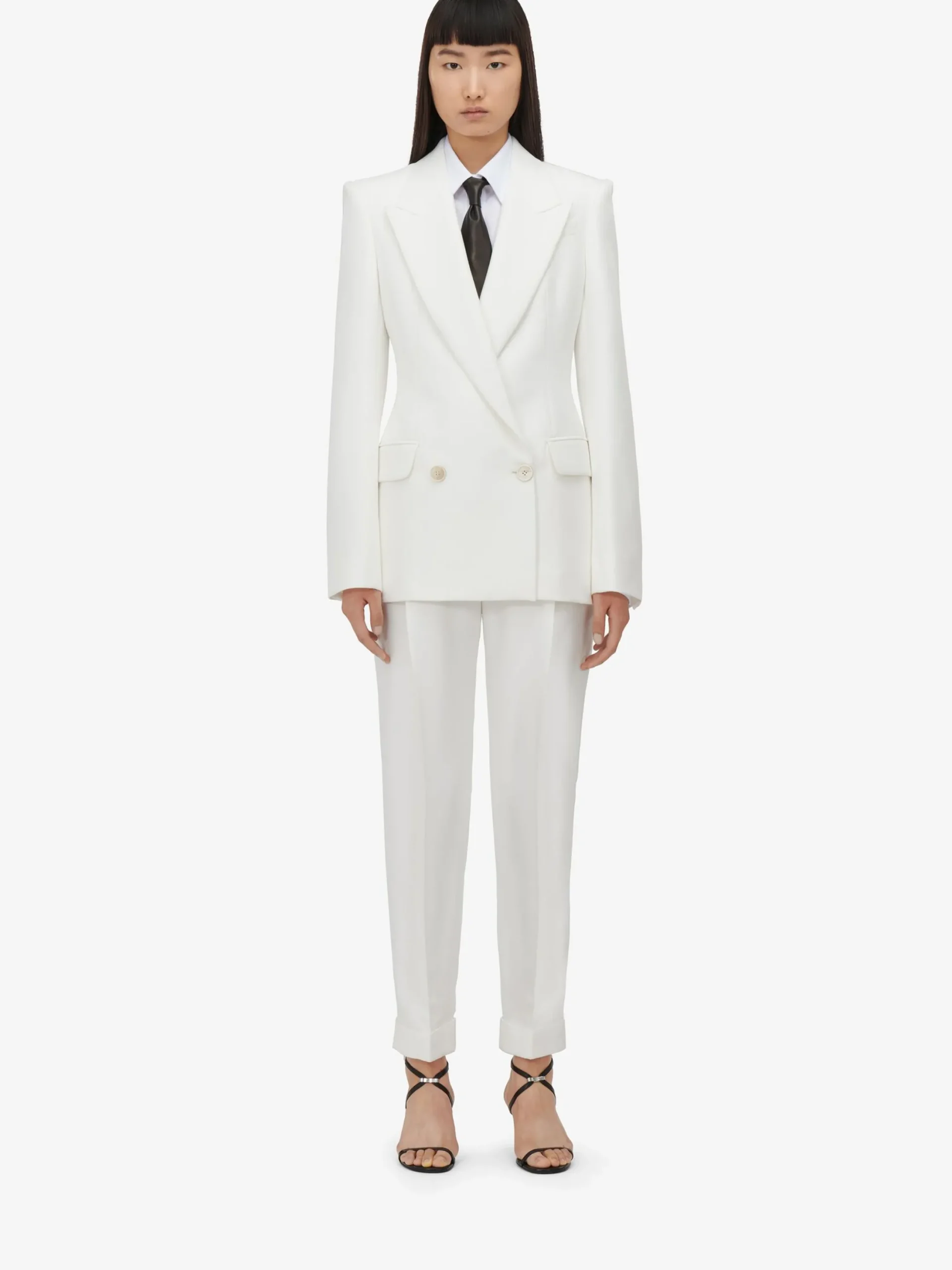 Shop Alexander McQueen Women's Double-breasted Jacket in Optic White