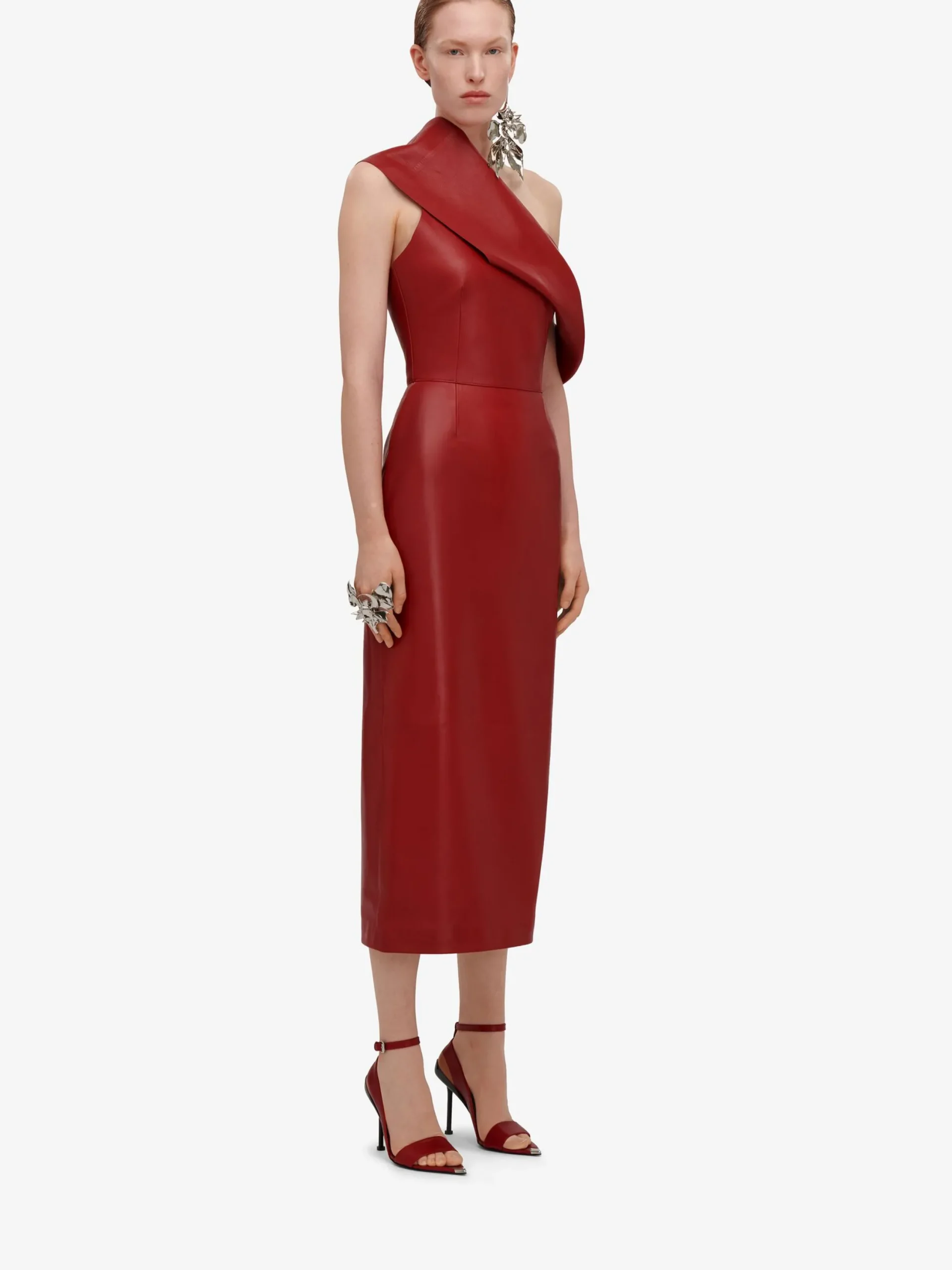 Flash Sale Alexander McQueen Women's Drape Leather Dress in Blood Red
