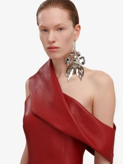 Flash Sale Alexander McQueen Women's Drape Leather Dress in Blood Red