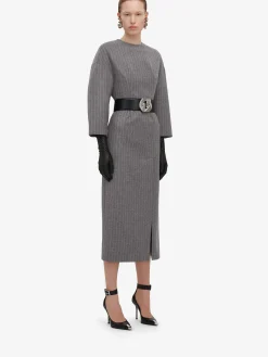 Discount Alexander McQueen Women's Dropped Shoulder Pencil Dress in Grey/ivory