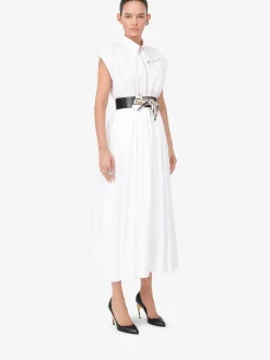 Fashion Alexander McQueen Women's Dropped Shoulder Shirt Dress in Optic White