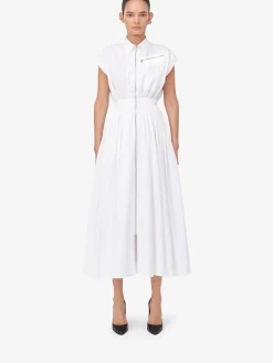Fashion Alexander McQueen Women's Dropped Shoulder Shirt Dress in Optic White