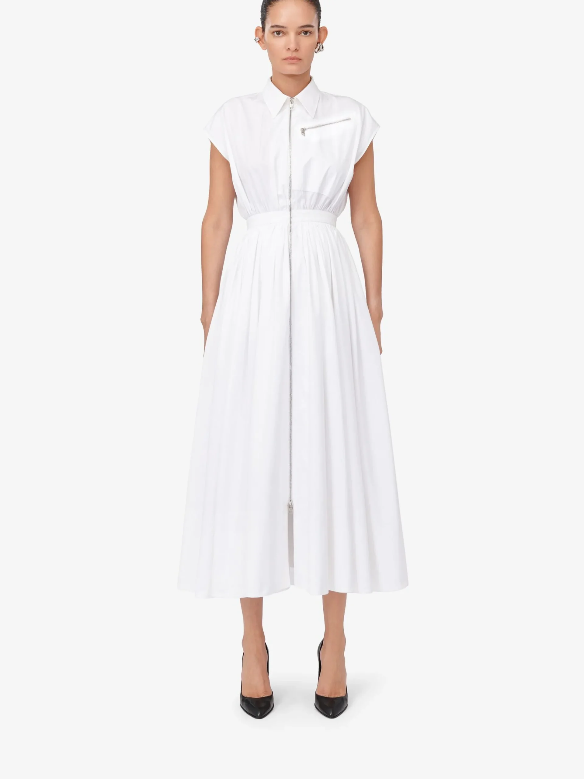 Fashion Alexander McQueen Women's Dropped Shoulder Shirt Dress in Optic White