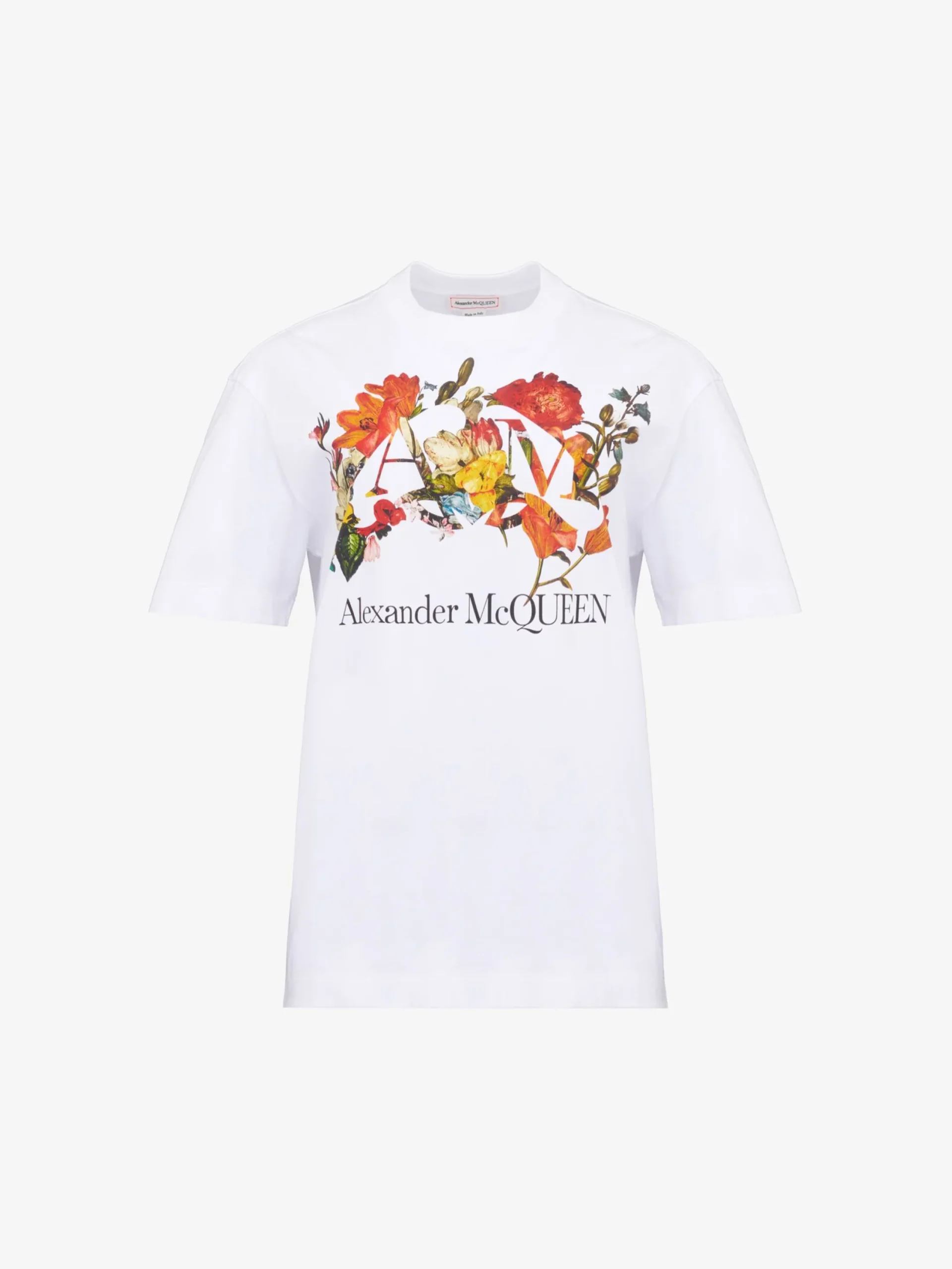 Discount Alexander McQueen Women's Dutch Flower Logo T-shirt in White