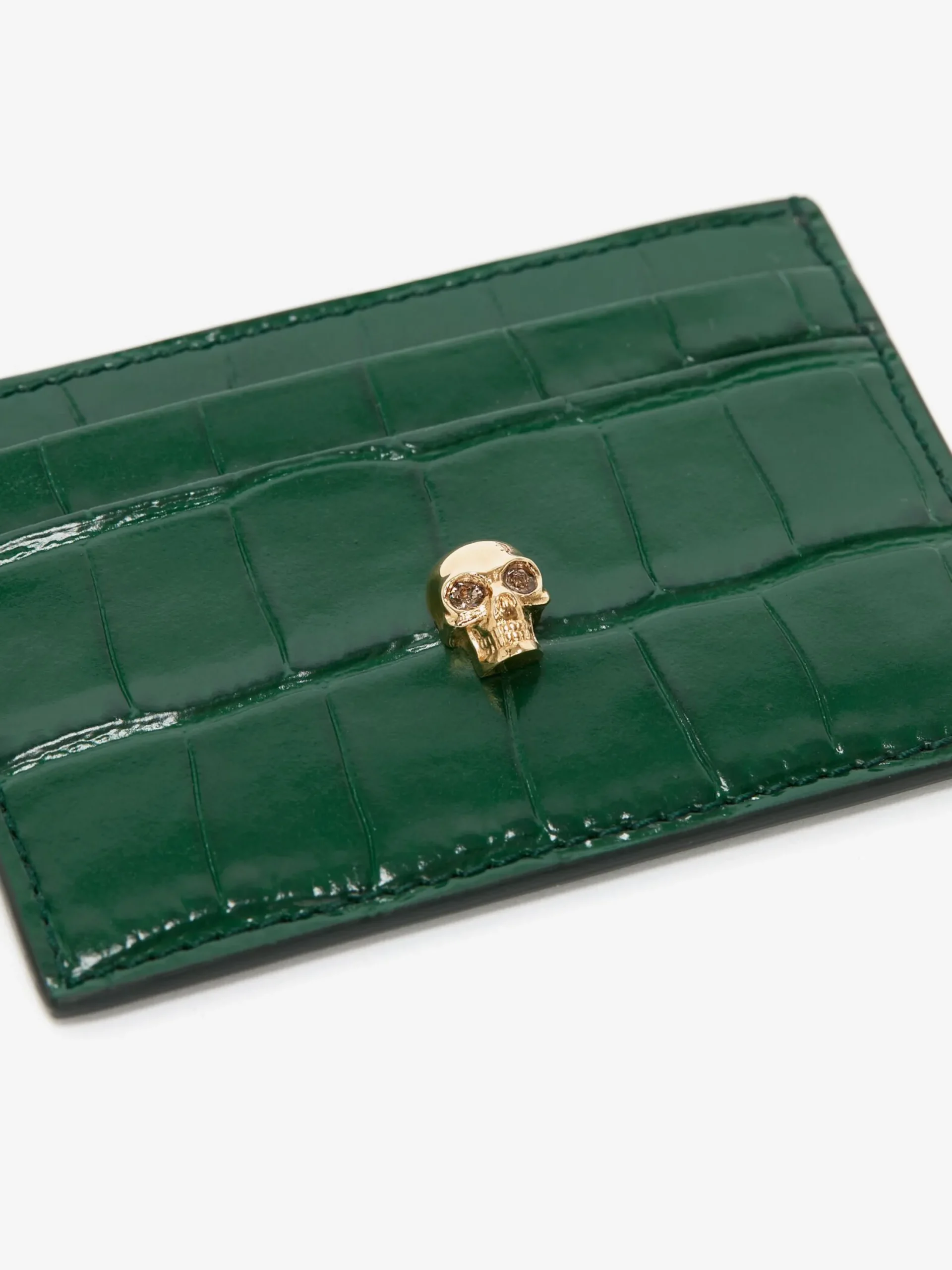 Best Alexander McQueen Women's Embossed Croc Card Holder in Emerald