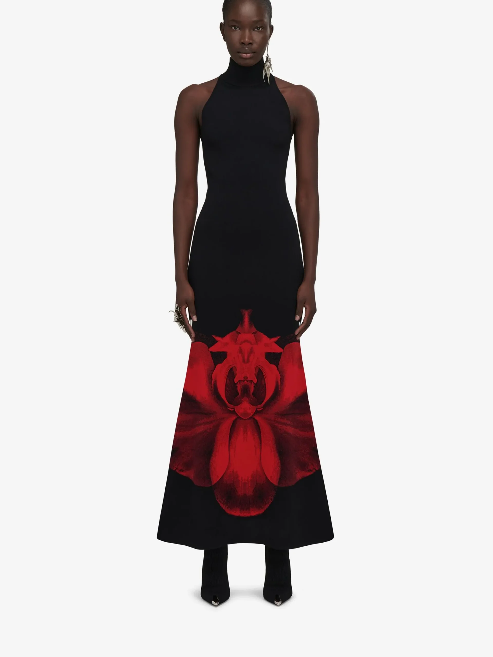 Clearance Alexander McQueen Women's Ethereal Orchid Long Dress in Black/Red