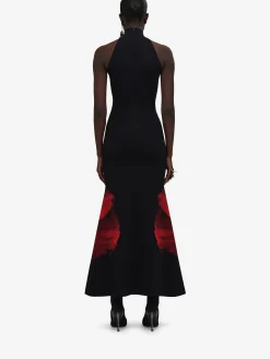 Clearance Alexander McQueen Women's Ethereal Orchid Long Dress in Black/Red
