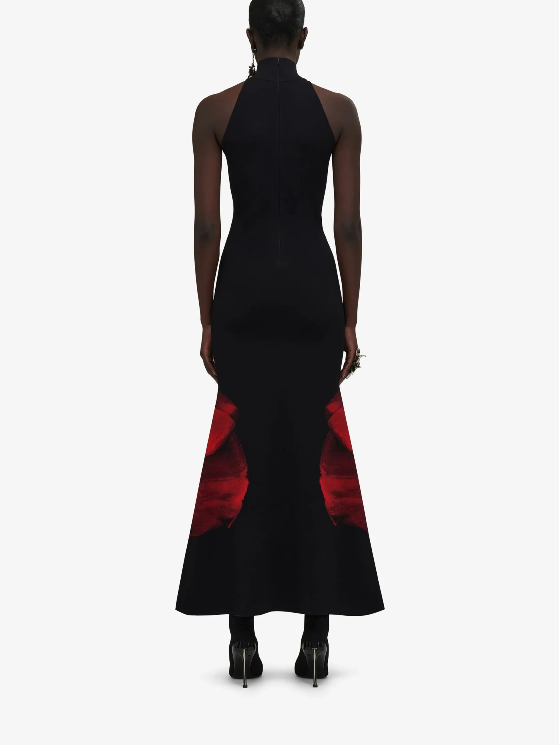 Clearance Alexander McQueen Women's Ethereal Orchid Long Dress in Black/Red