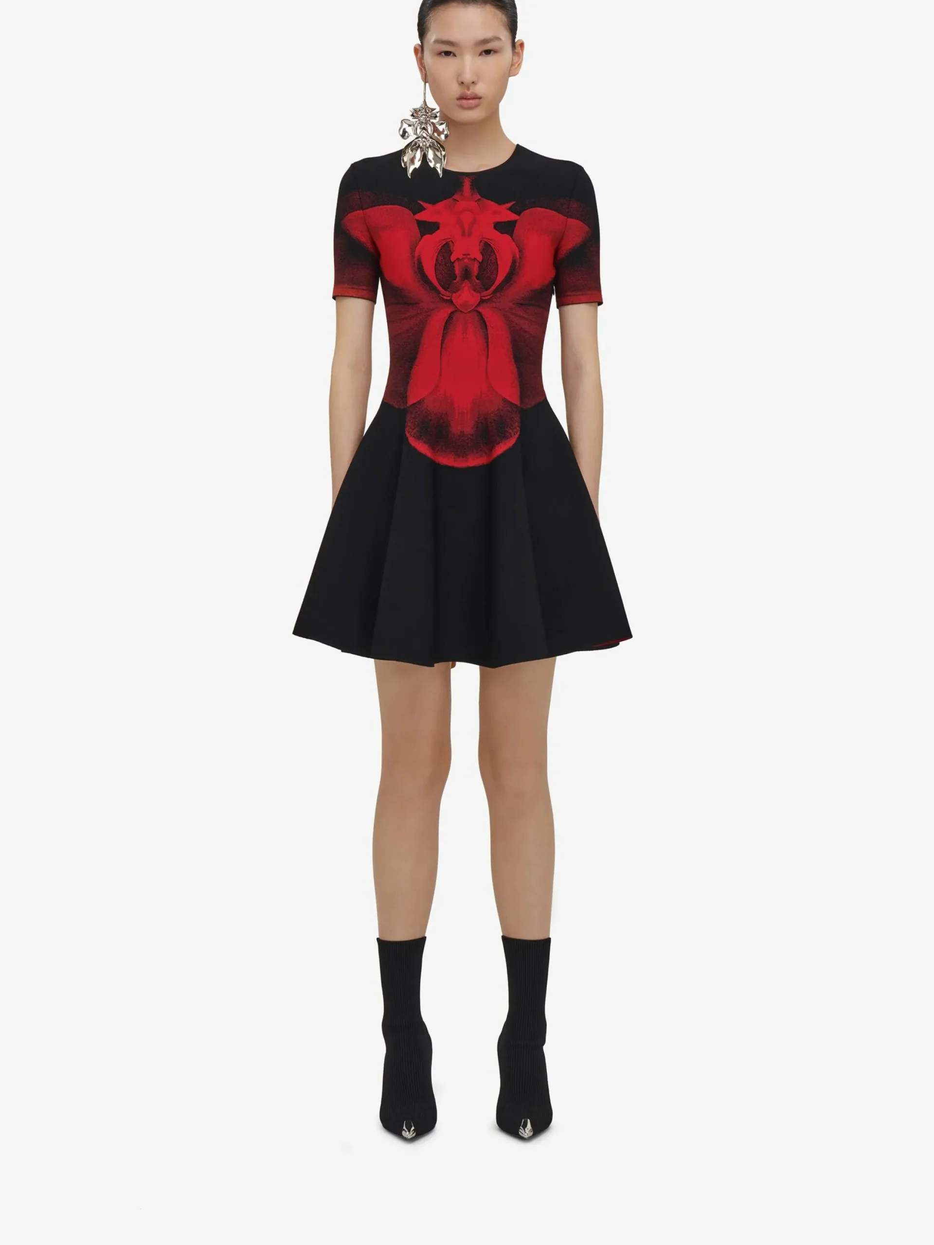 Best Alexander McQueen Women's Ethereal Orchid Mini Dress in Black/Red