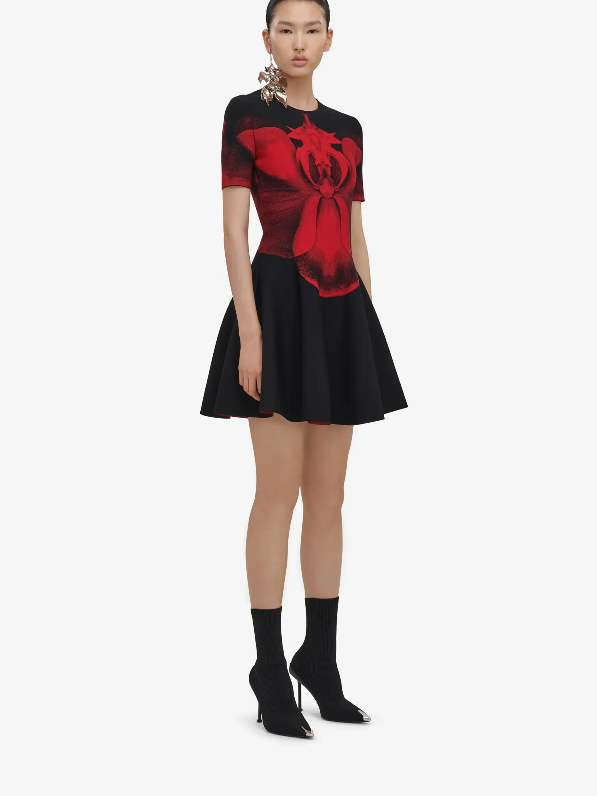 Best Alexander McQueen Women's Ethereal Orchid Mini Dress in Black/Red