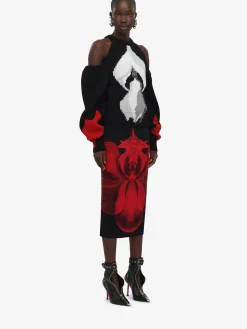 Flash Sale Alexander McQueen Women's Ethereal Orchid Pencil Skirt in Black/Red