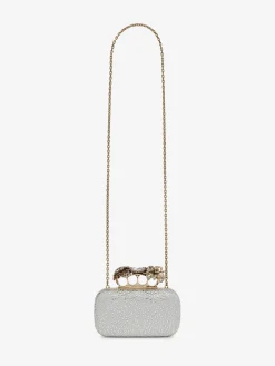 New Alexander McQueen Women's Flower Knuckle Clutch in Silver