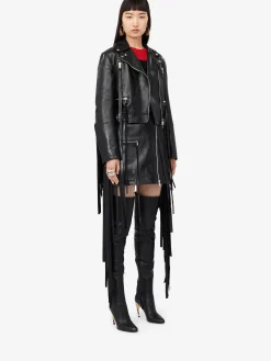 Discount Alexander McQueen Women's Fringed Biker Jacket in Black
